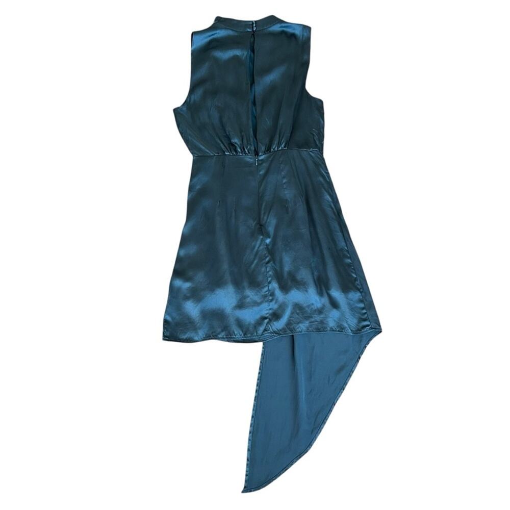 By Anthropologie Maeve Women’s Mock-Neck Draped Silk Teal Asymmetric Hem Dress 4 - Picture 6 of 12